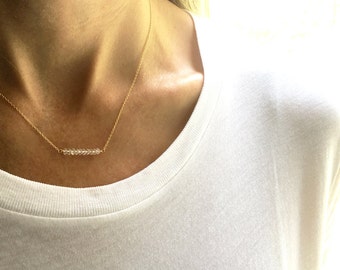 Moonstone Necklace, Gold Moonstone Necklace, June Birthstone, Beaded Bar Necklace