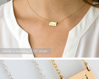 Mini Bar Necklace, Personalized Mini Initials Necklace, Tiny Initial Necklace, Gold Fill, Sterling Silver, Gift For Her, LEILA Jewelry, N218