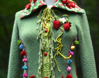 Cashmere boho Sweater COAT, fantasy wearable art clothing, fairy pixie up cycled OOAK Eco-Couture, Gypsy festival Coat.Size L. Ready to ship