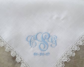 Monogrammed Handkerchief | Wedding | Mother of the Bride | Baptism | Christening | Bouquet Wrap | Baby Blessing | Something Blue | Keepsake
