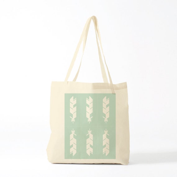 Tote Bag Green Feathers, groceries bag, cotton bag, novlety gift, yoga bag, sports bag, gift for coworker, bambouchic canvas bag.