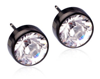 Nickel Free Earrings, Black Titanium, Swarovski Crystal, Earrings for sensitive Ears, Black earrings, Medical Grade Titanium Earrings, 4mm