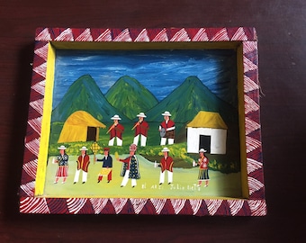 Vintage Tiqua Painting by Artist Julio Licta Ecuador ART Cotopaxi Folk Art