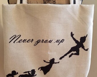 Peter - pan - neverland - tinkerbell - wendy - lost - boys - canvas - lined - beach - bag - purse - tote