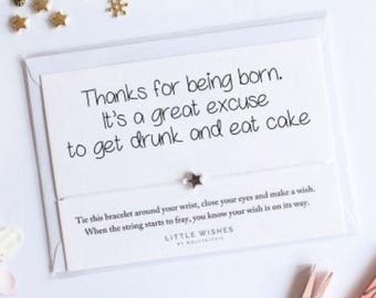Wish bracelet, birthday card, comedy card, friendship bracelet, best friend gift, star bracelet, funny gift for her, friend gift
