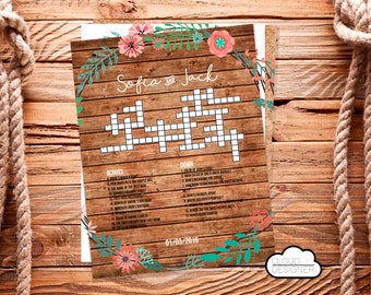 Custom Printable Wedding Crossword Puzzle (WHITE/WOOD/KRAFT) Welcome Bag Stuffer || Reception Game || Bridal Shower