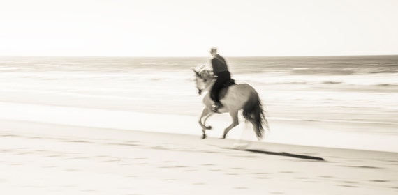 BEACH RIDING. Tarifa, Horseriding Print, Travel Photography, Horse Print, Sepia Tone Print