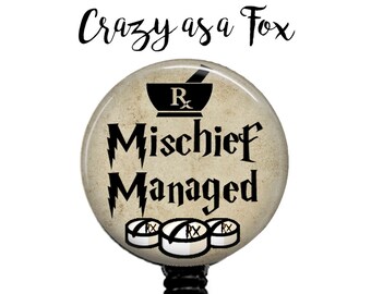 Pharmacy Mischief Managed Retractable Badge Holder, Harry Potter inspired Badge Reel, Lanyard, Stethoscope ID Tag, Pharmacy, Pharmacist Gift