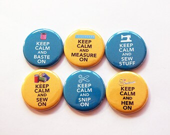 Sewing Magnets, Button magnets, Fridge Magnet, Kitchen Magnets, gift for mom, gift for seamstress, gift for sewer, yellow, blue (5466)
