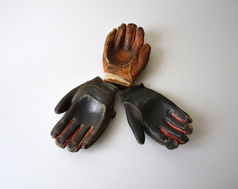 Vintage ball glove / set of 3 leather gloves / set of 3 leather gloves / ball game from Belgium