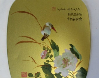 Trivet, Hot Pad, metal, Japanese Garden Motif, Birds and Flowers, Hand Painted, England
