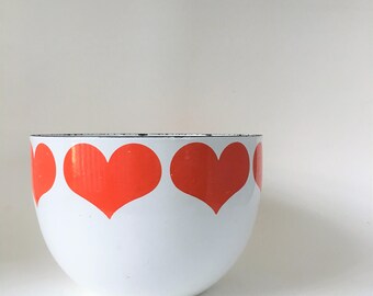 Mid Century Modern Vintage Enamel Heart Bowl by Kaj Franck for Arabia Finland