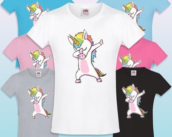 Dabbing Unicorn Rainbow T-Shirt Dab Pink White Blue Grey Black Kids Tshirt Cute Gift Girls