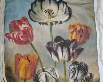 Vintage Tulip Painting Linen-cotton canvas Backpack/tote Custom Print made to order