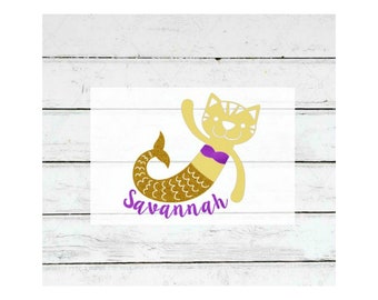 Mermaid Iron On, Mermaid cat iron on, Mermaid birthday, Personalized iron on, Shirt decal for girl, DIY Mermaid, Mercat, Mermaid cat design
