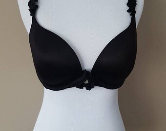 Bra / Black /Padded w/ Fancy Flower and Rhinestone