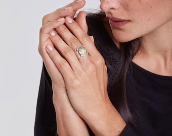 Silver labradorite wide ring-Women silver ring-Large silver ring-Large stone ring-Cuff ring-Statement ring-ADELE big silver ring