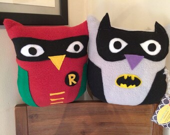 Dynamic Duo Owl Plushies- set of 2 owls- Inspired by Batman and Robin