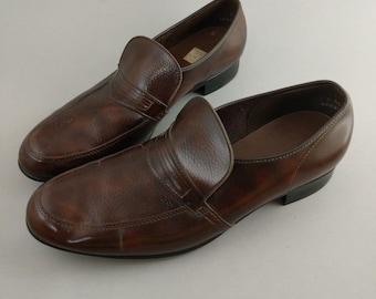 Vintage 70's 80's Men's Dress Shoes Loafers Size 10.5 10 . 5 Brown Faux Leather