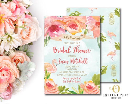 Tropical Flamingo Bridal Shower Invitation Pool Party