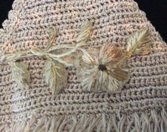 Antique Crocheted Purse Bag, Victorian to Deco Era, Silk Chenille Embroidery, Excellent!