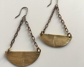 Brass semi-circle chandelier earrings