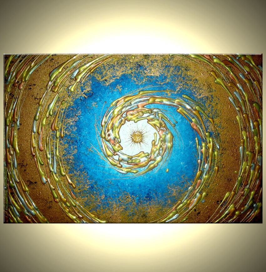 ORIGINAL XLarge Painting Modern Abstract Art Blue Gold