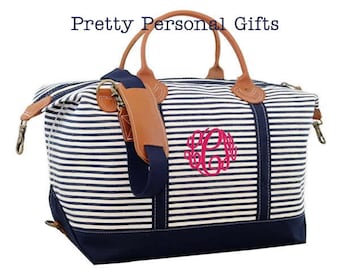 Monogram Weekender Bag, Weekender Bag, Overnight Bag, Travel Bag, Monogram Travel Bag, Monogram Duffle, Striped Weekender