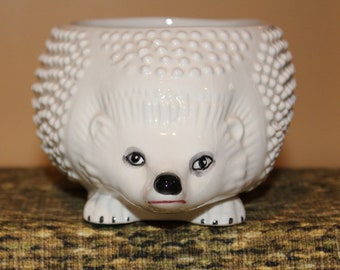 Vintage white ceramic hedgehog container