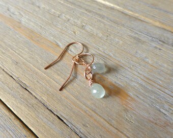 T H E S A P P H I R E C O L L E C T I O N - Pale Ice Sapphire Briolette Rose Gold Drop Earrings