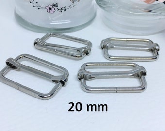 Sliding buckle, buckle strap, from silver metal, set of 10 - many widths available