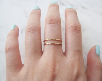 Thin gold ring, set of 2//14k gold fill ring, gold stacking rings, hammered gold ring, dainty gold ring, delicate gold ring, gold stack