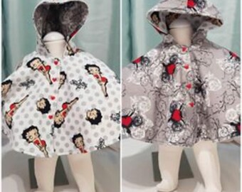 Reversable Flannel Betty Boop/Hearts Seat Poncho, various sizes