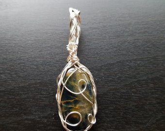 Pietersite cabochon wire wrapped pendant
