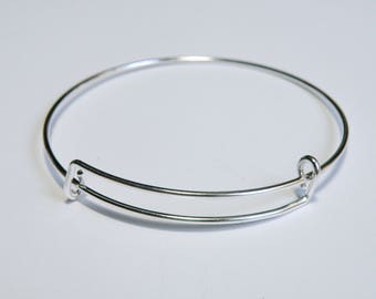 1 Bangle Bracelet Adjustable Expandable Charm Bracelet Double Bar Shiny Silver 65mm PR038-S