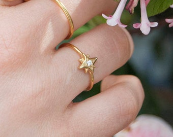 North star ring - stacking ring - tiny north star gold ring - zodiac jewelry - small ring - tiny gold ring - star ring - ring -C1-R-8142