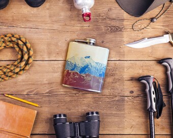 Mountains Liquor Flask Camping Hiking Outdoors Climbing Snowboarding Backpacking Adventure Gift - Stainless Steel 6 oz Alcohol Hip Flask