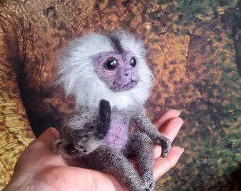 Ooak collectable needle felted finger monkey/ marmoset monkey baby