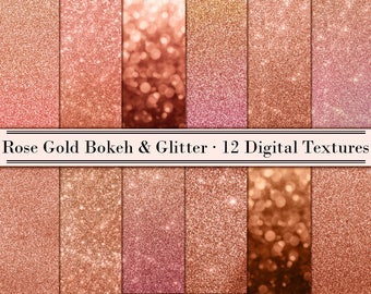 Buy 3 pay for 2, Rose gold glitter digital paper, Bokeh paper pack, Rose gold paper, Rose gold texture, Rose gold background, paper clipart