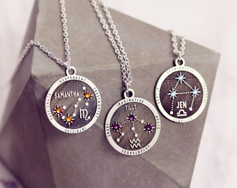 Zodiac Sign Necklace | Sterling Silver | Horoscope Necklace | Astrology Gift | Zodiac Signs Jewelry | Zodiac Necklace | Galaxy Jewelry Gift