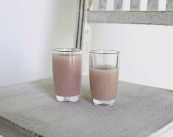 Miniature CHOCOLATE Milk Pair - 1:6 Scale Plastic Tumblers One FULL & One HALF Full - Miniature Drinks for Fashion Dolls and Action Figures