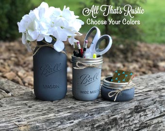 Mason Jar Office Decor, Office Decor, Office Desk Accessories, New Job Gift, Christmas Gift, Office Supplies, Office Storage.Mason Jar Decor