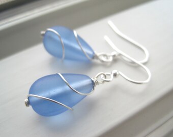 Light Blue Earrings - Light Blue Jewelry - Sea Glass Earrings - Cultured Sea Glass Jewelry - Sky Blue Earrings - Beach Jewelry