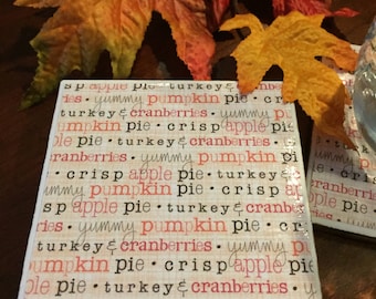 Thanksgiving Coasters, Holiday Coasters, Set of Four Coasters, Tile Coasters, Holiday Entertaining, Hostess Gift, Thanksgiving Words