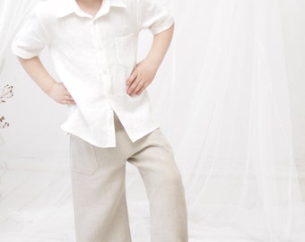 Boys clothes Ring bearer shirt Boys dress shirt Rustic wedding linen shirt White dress shirt Short sleeve shirt Boy Baptism clothes