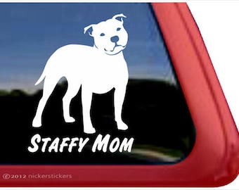 Staffy Mom | DC826MOM | High Quality Adhesive Vinyl Staffordshire Bull Terrier Window Decal Sticker
