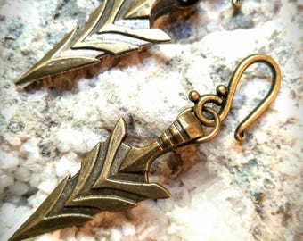 Bronze Arrowhead Earrings - Ear Weights - Earrings for Stretched Lobes - Arrows - Artemis Earrings - Tribal Style