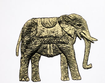 111 : Elephant in Gold - limited edition screenprint