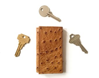Key holder - Ostrich Skin Leather Wallet Keychain Wallet - Snap Closure - Vintage Key Wallet - Purse Organizer Key Hook Key Wallet for Keys