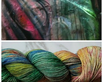 Hand Dyed Yarn, Merino, Nylon, Stellina, Sparkle, Perfect for Special Socks, Shawls and Lightweight Accessories - Charred Tourmaline